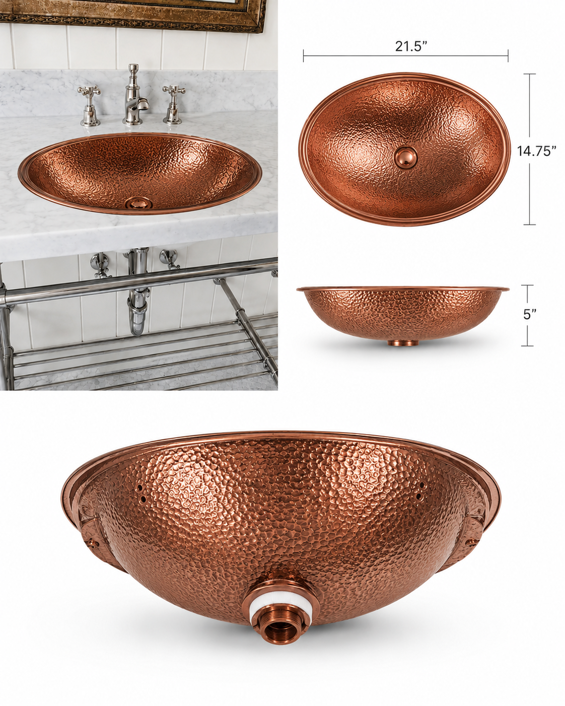 Hammered Copper Oval Bathroom Sink