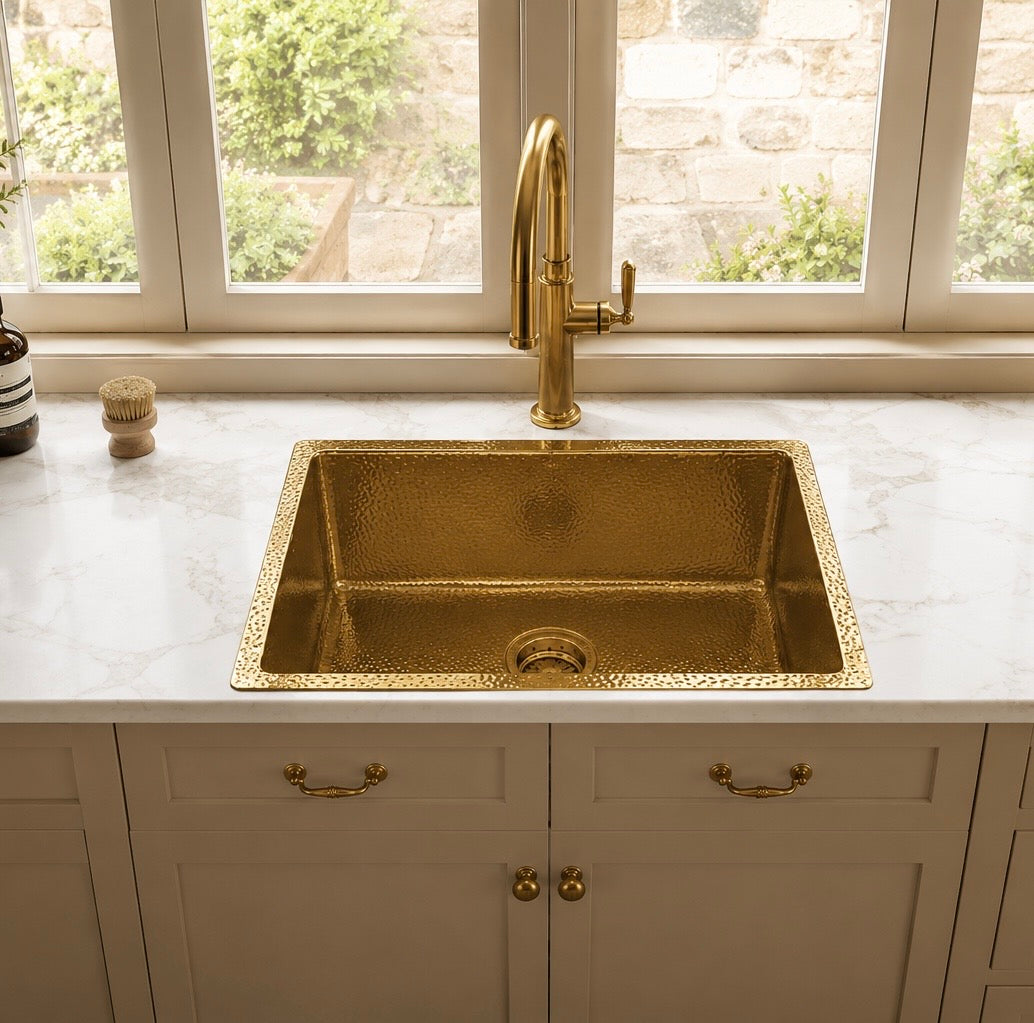 Unlacquered Brass Hammered Sink - Farmhouse kitchen Sink