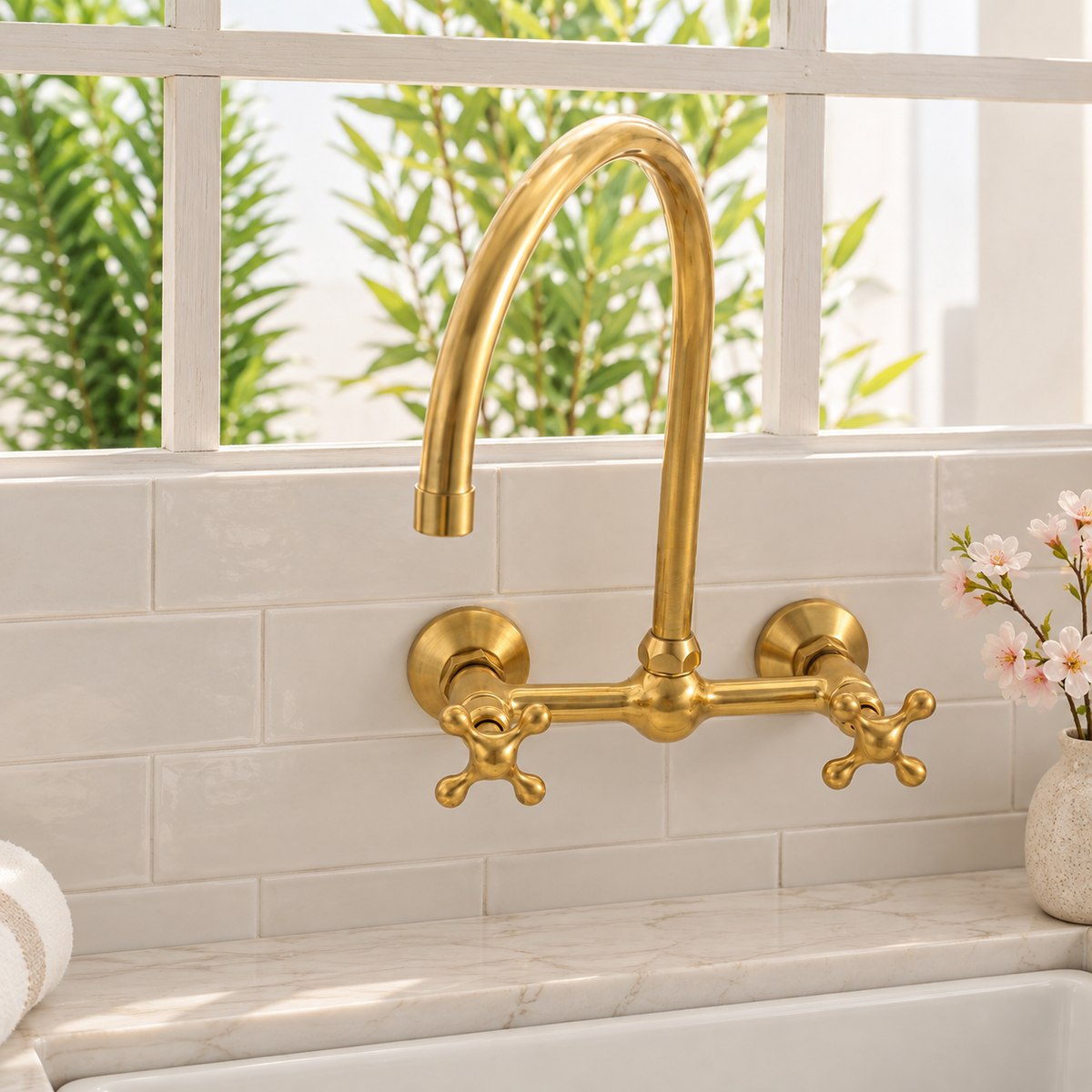 Huntley Wall Mounted Faucet - Unlacquered Brass