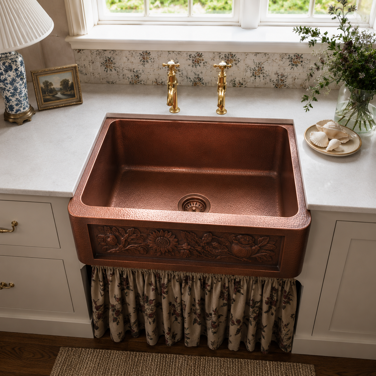 Antique Copper Farmhouse Kitchen Sink - Hammered