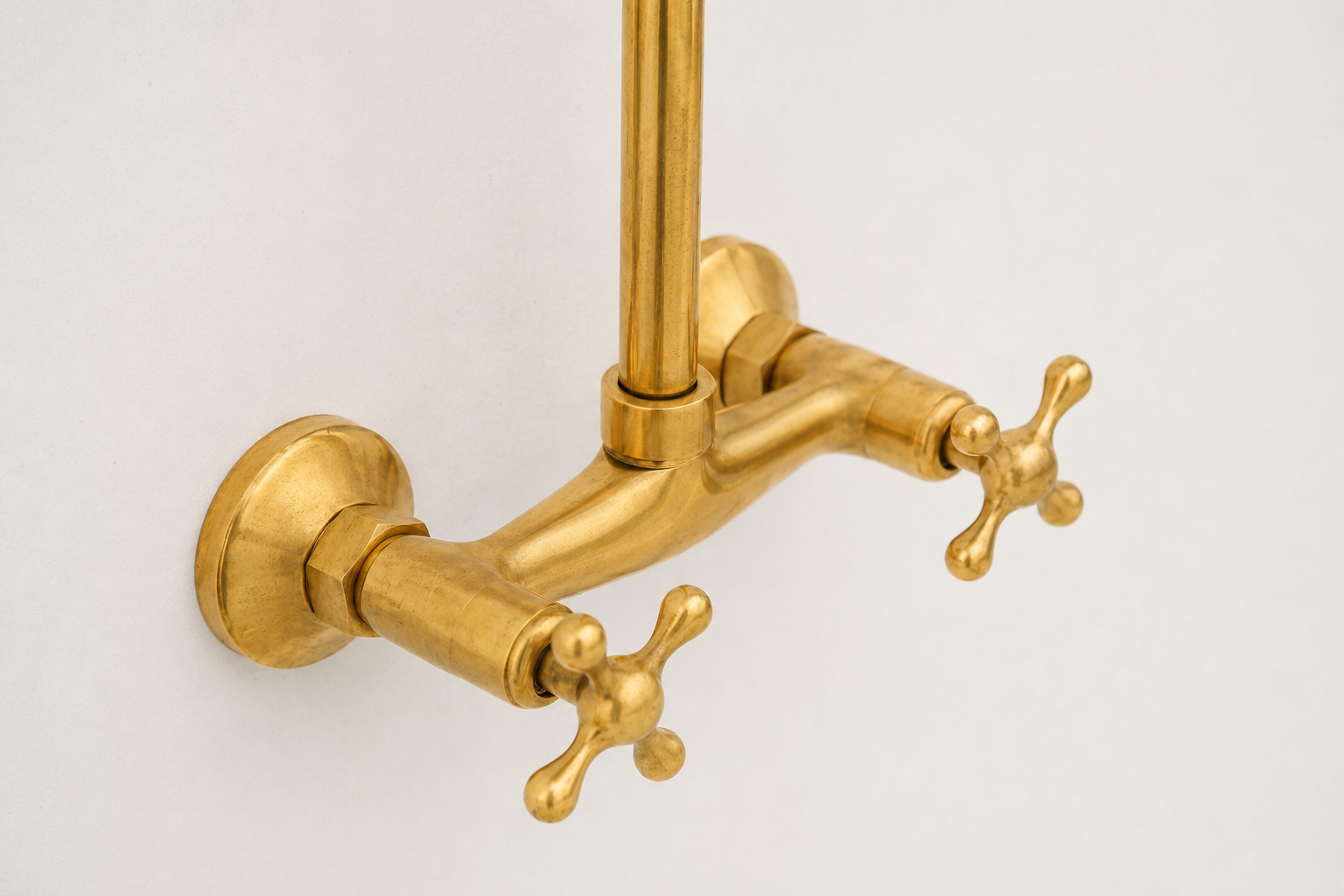 Whitney Exposed Pipe Wall Mount Shower with Rainfall Shower Head – Unlacquered Brass