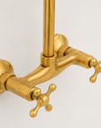 Whitney Exposed Pipe Wall Mount Shower with Rainfall Shower Head – Unlacquered Brass
