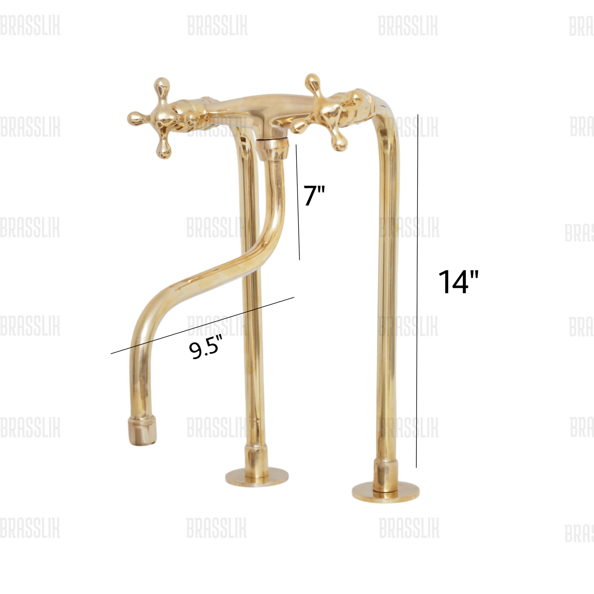 Unlacquered Brass Kitchen Faucet with long Legs, Elephant Trunk Spout