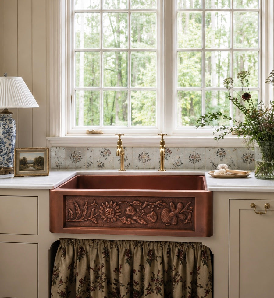 Antique Copper Farmhouse Kitchen Sink - Hammered