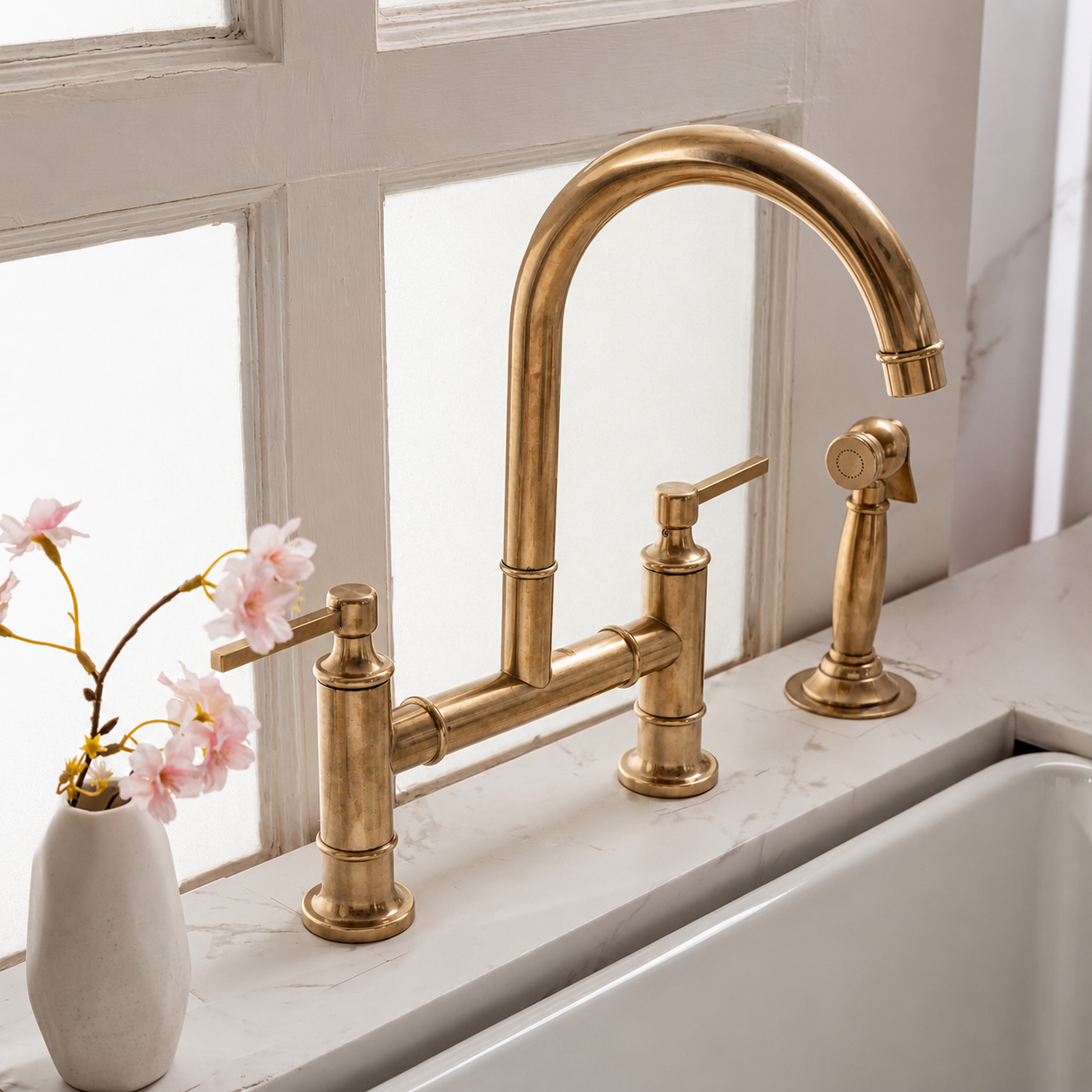Masson Bridge Kitchen Faucet - Unlacquered Brass
