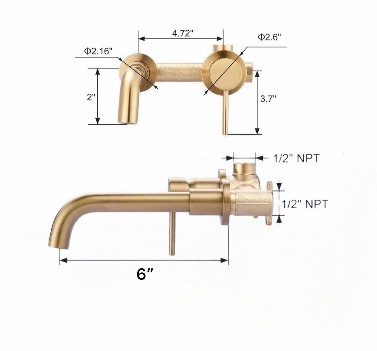 Unlacquered Brass Wall Mount Faucet, Single Handle Hot &amp; Cold Sink Tap