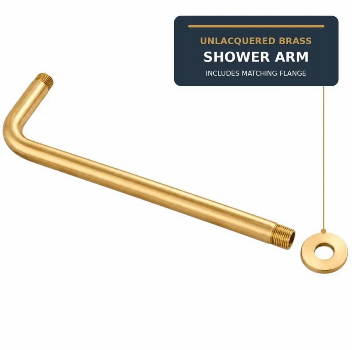 Unlacquered brass shower arm with matching flange