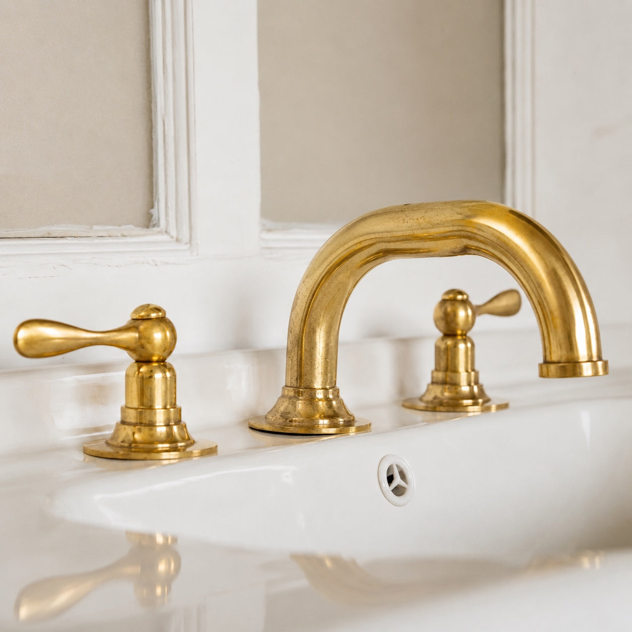 Brass Sink Faucet Widespread Bathroom Faucet Lever Handles Unlacquered Brass