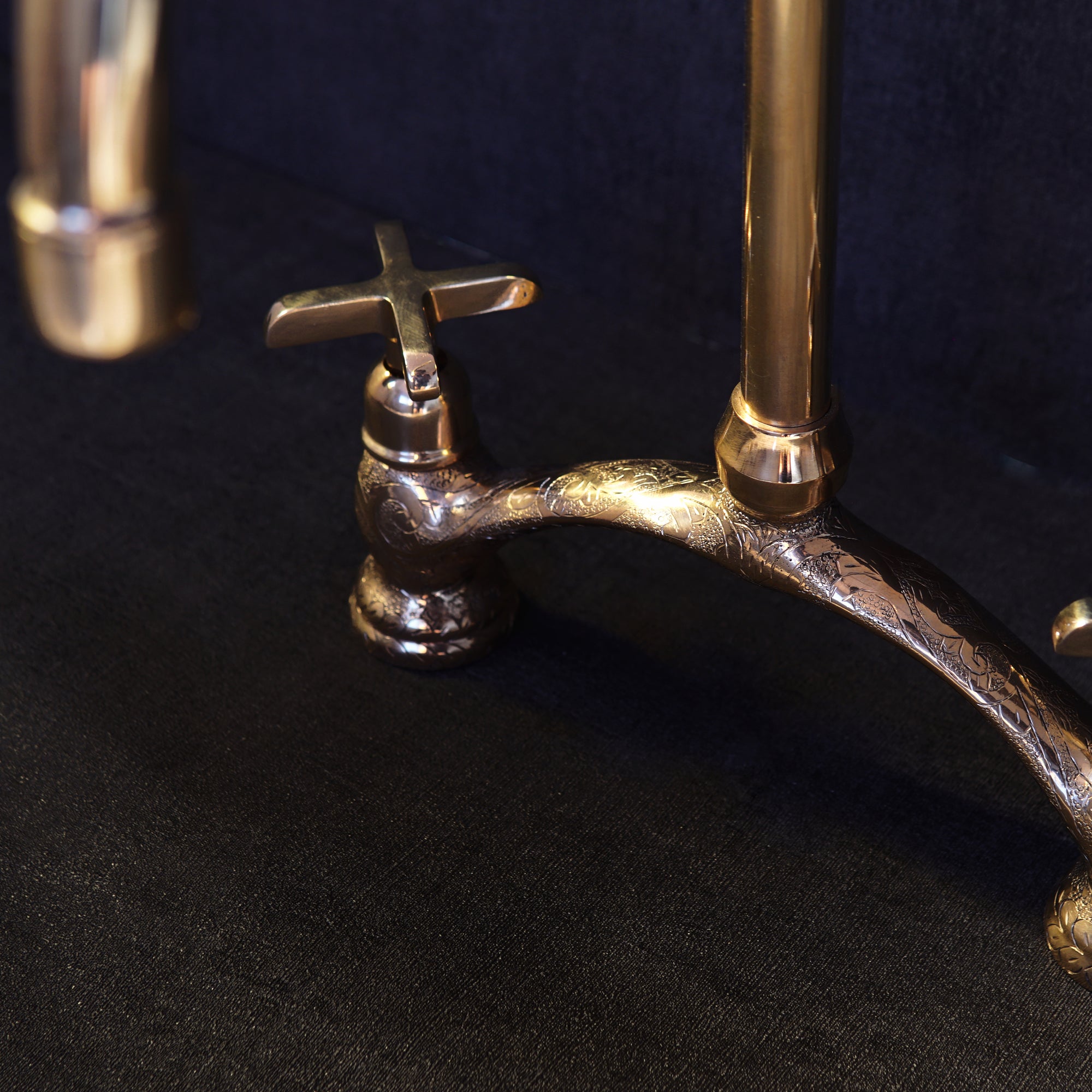 Engraved V-Style Brass Bridge Faucet