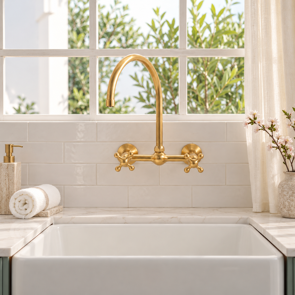 Huntley Wall Mounted Faucet - Unlacquered Brass