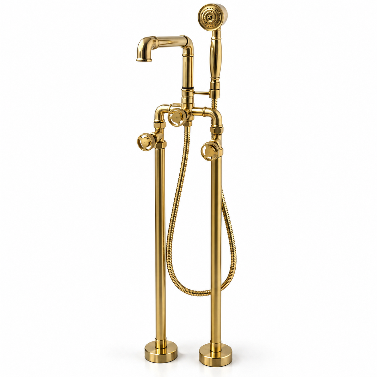 Lewistown Tub Filler with Hand Shower – Unlacquered Brass