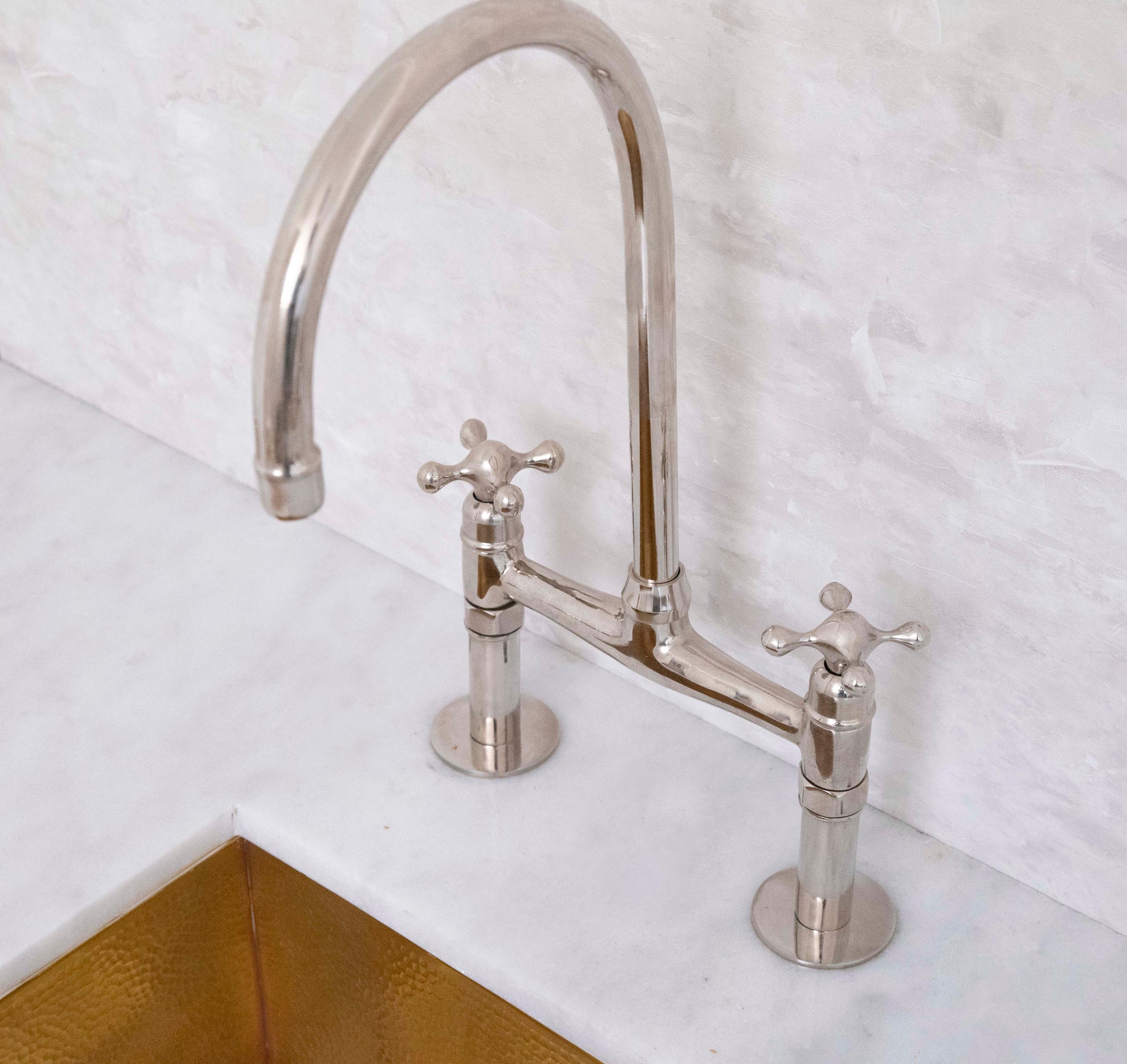 Nickel Kitchen Faucet | Brass Bridge Faucet | Brasslik