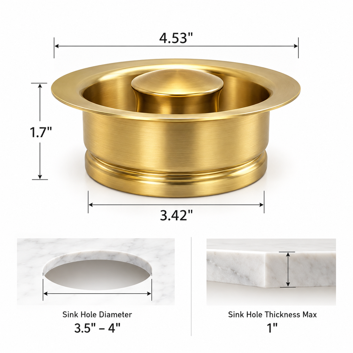 Kitchen Sink Garbage Disposal Flange &amp; Stopper – Unlacquered Brass