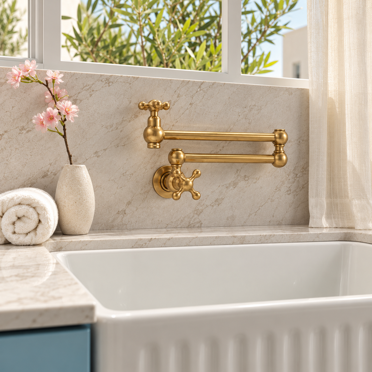 Ralph Brass Wall Mount Pot Filler -Unlacquered Brass