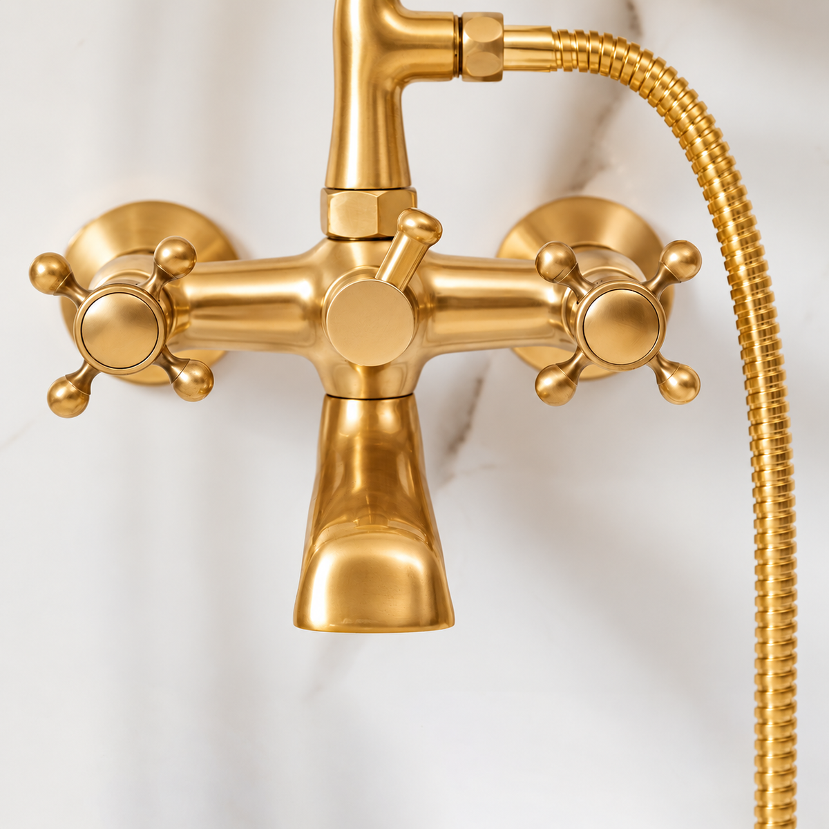 Bespoke Bathtub Wall Mount Filler with Handheld - Unlacquered Brass