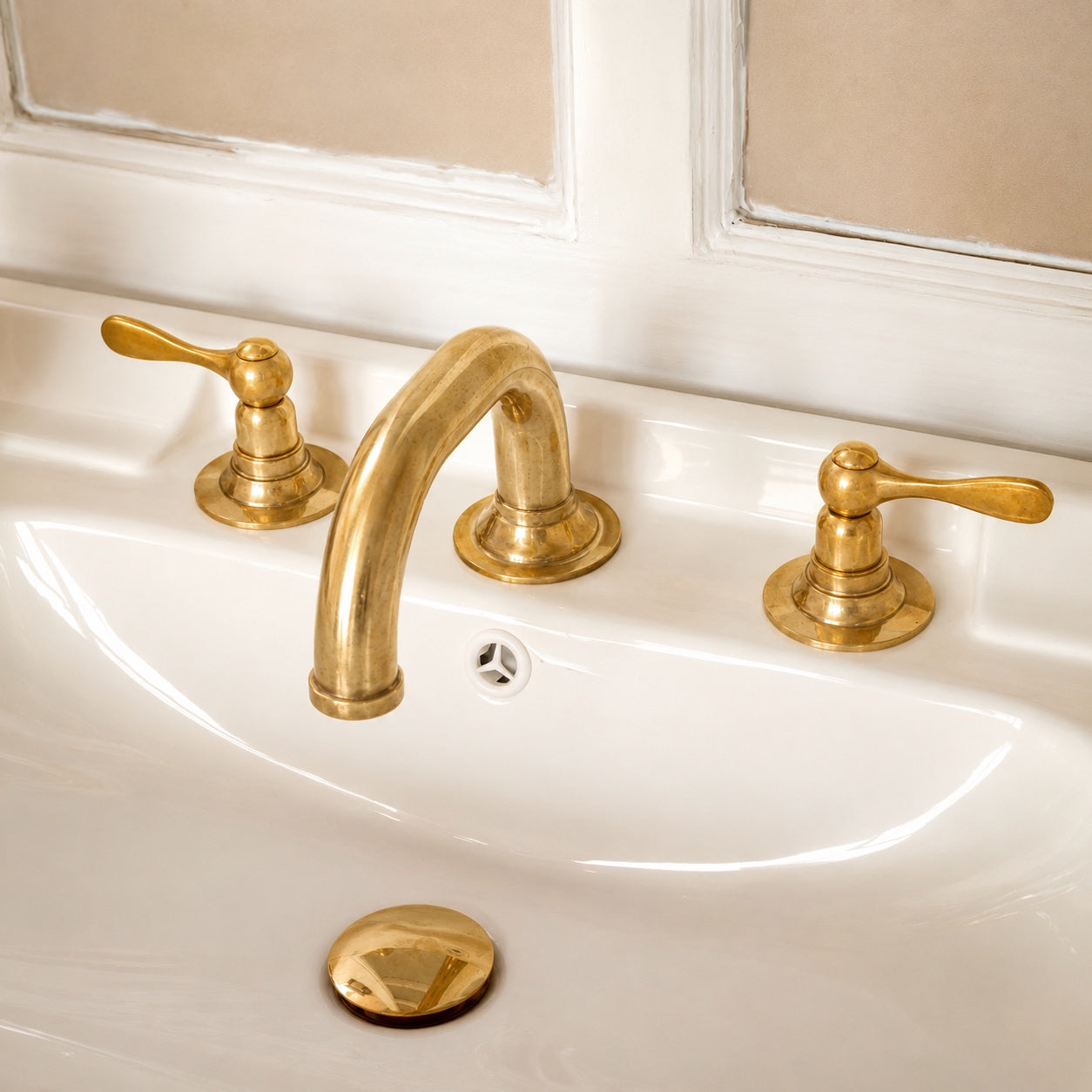 Brass Sink Faucet Widespread Bathroom Faucet Lever Handles Unlacquered Brass