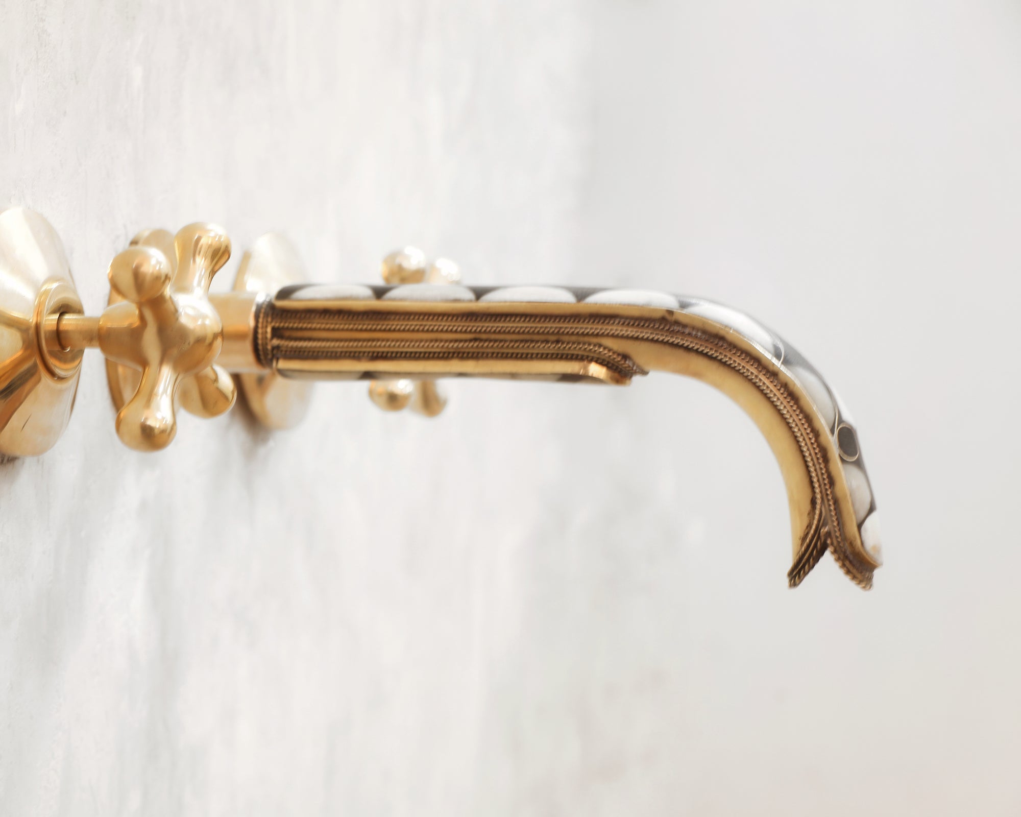 Handcrafted Wood &amp; Brass Wall Mounted Faucet