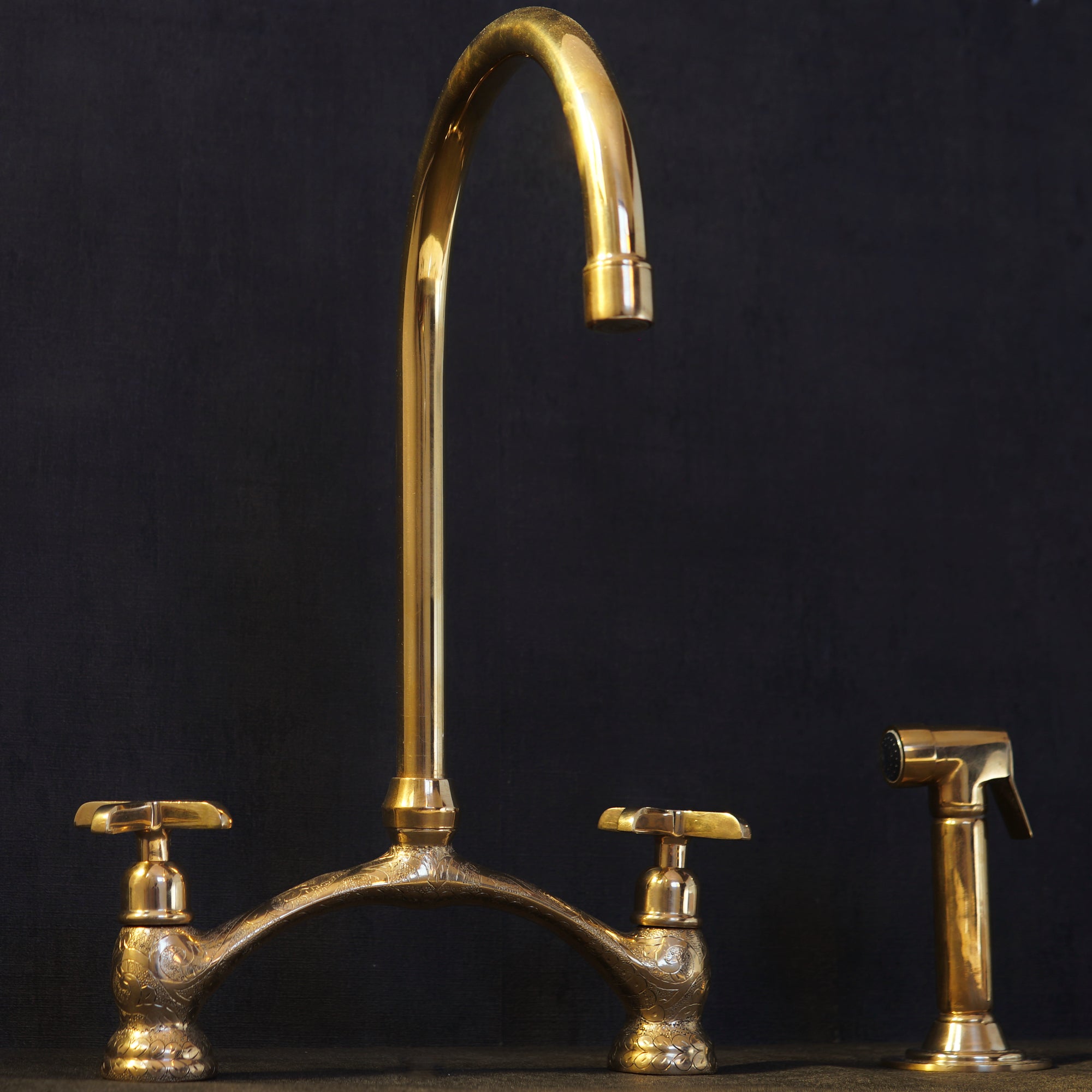 Engraved V-Style Brass Bridge Faucet