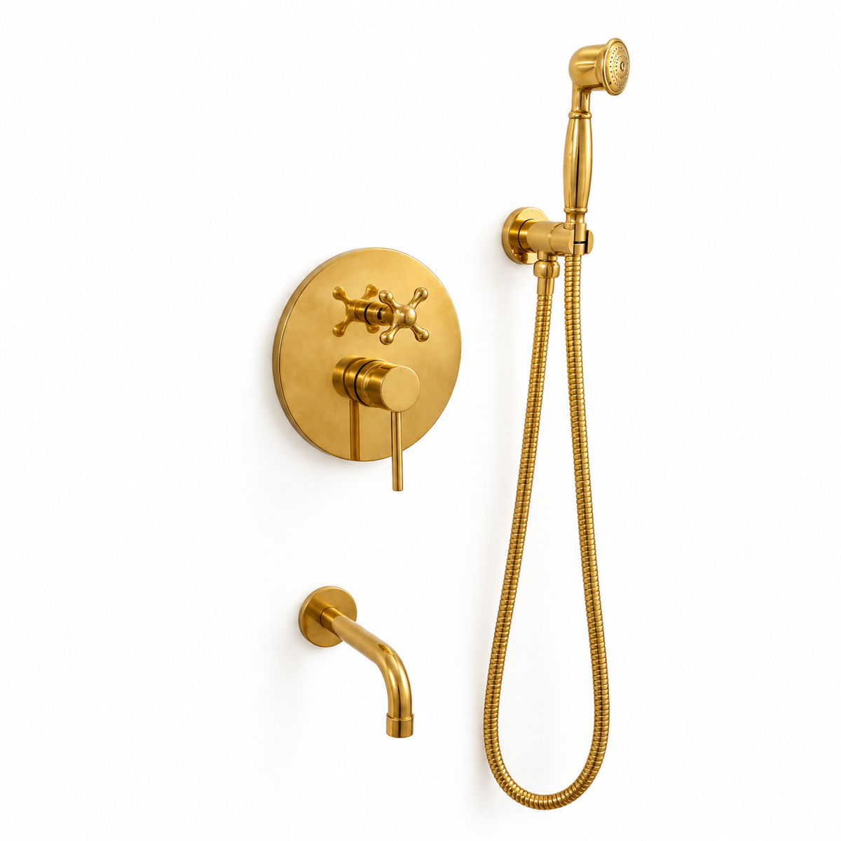 Wall Mounted Tub Filler with Hand Shower – Unlacquered Brass