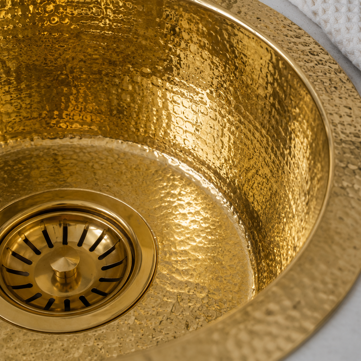 Hammered Unlacquered Brass Round Bar Sink