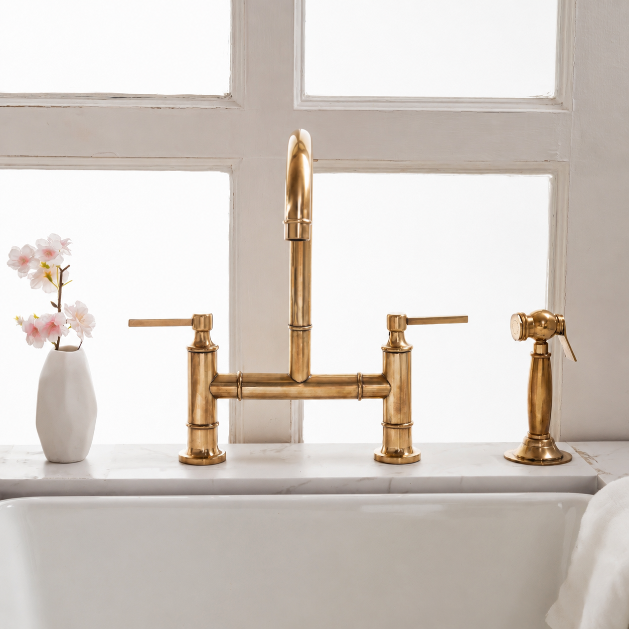 Masson Bridge Kitchen Faucet - Unlacquered Brass