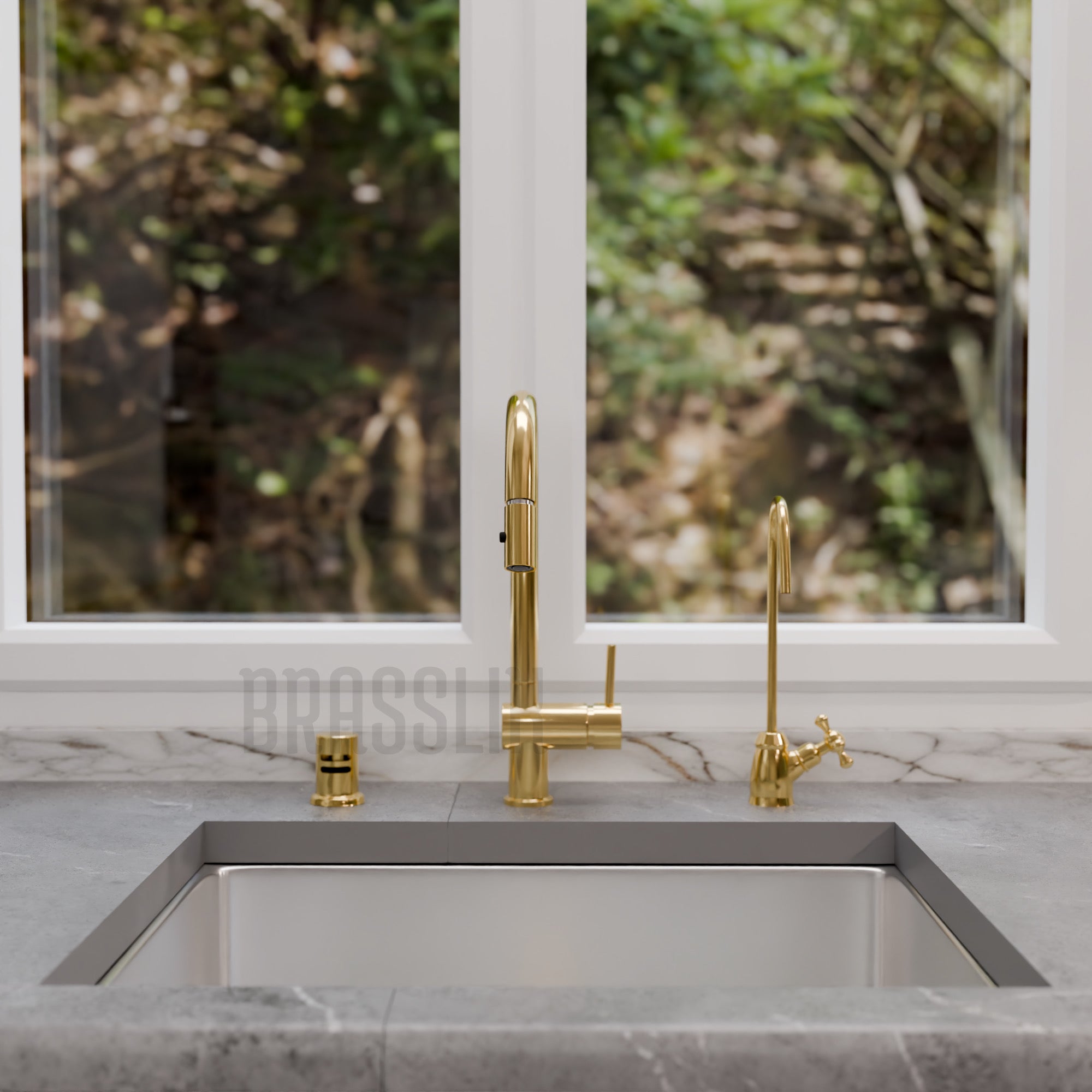 Unlacquered Brass Pull Down Kitchen Faucet