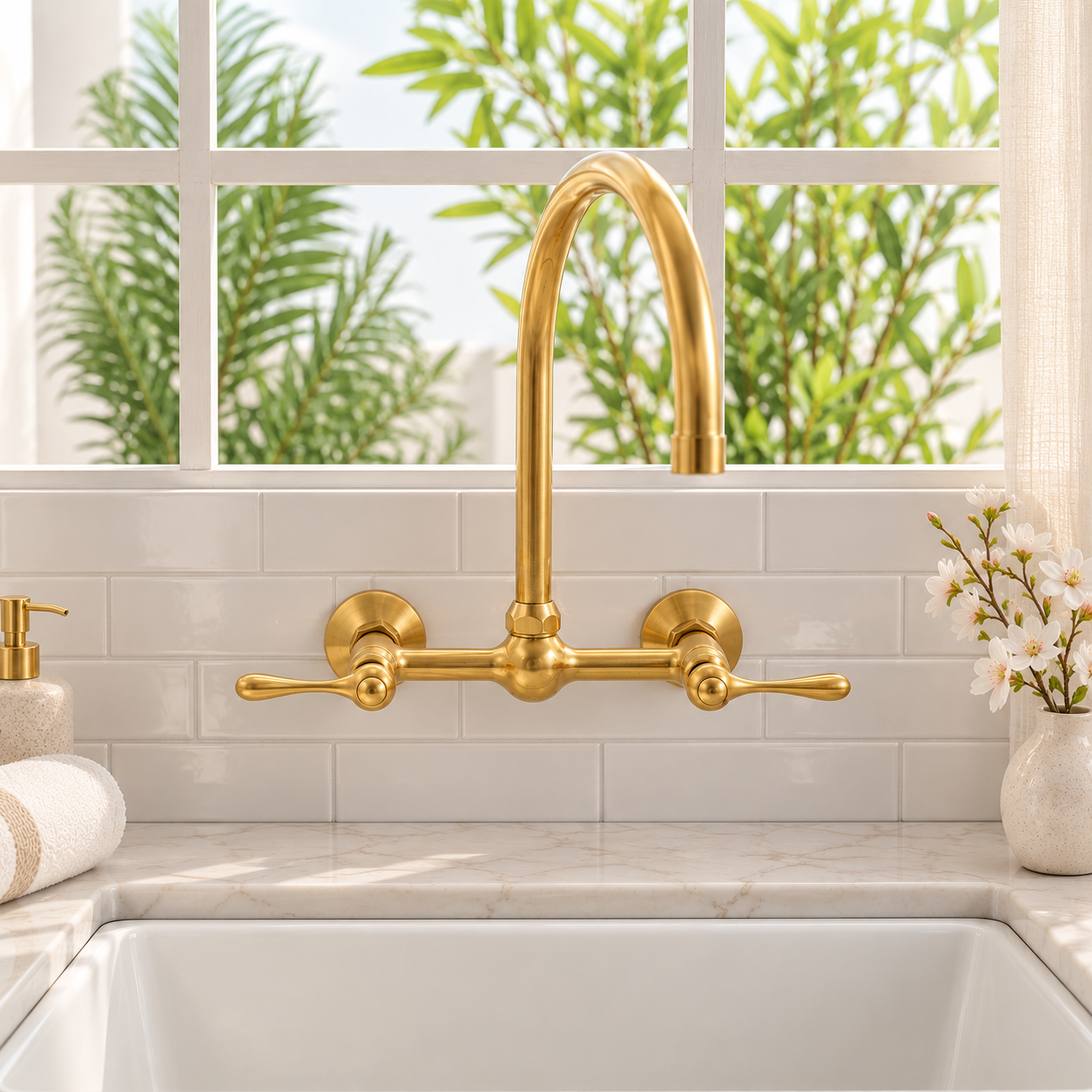 Huntley Wall Mounted Faucet - Unlacquered Brass