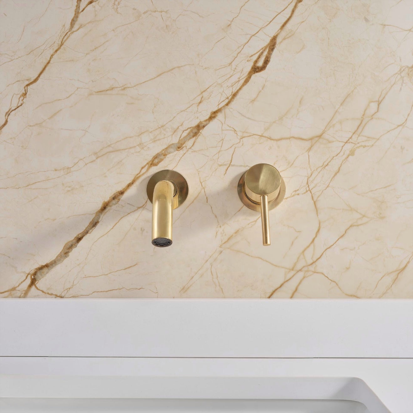 Unlacquered Brass Wall Mount Faucet, Single Handle Hot &amp; Cold Sink Tap