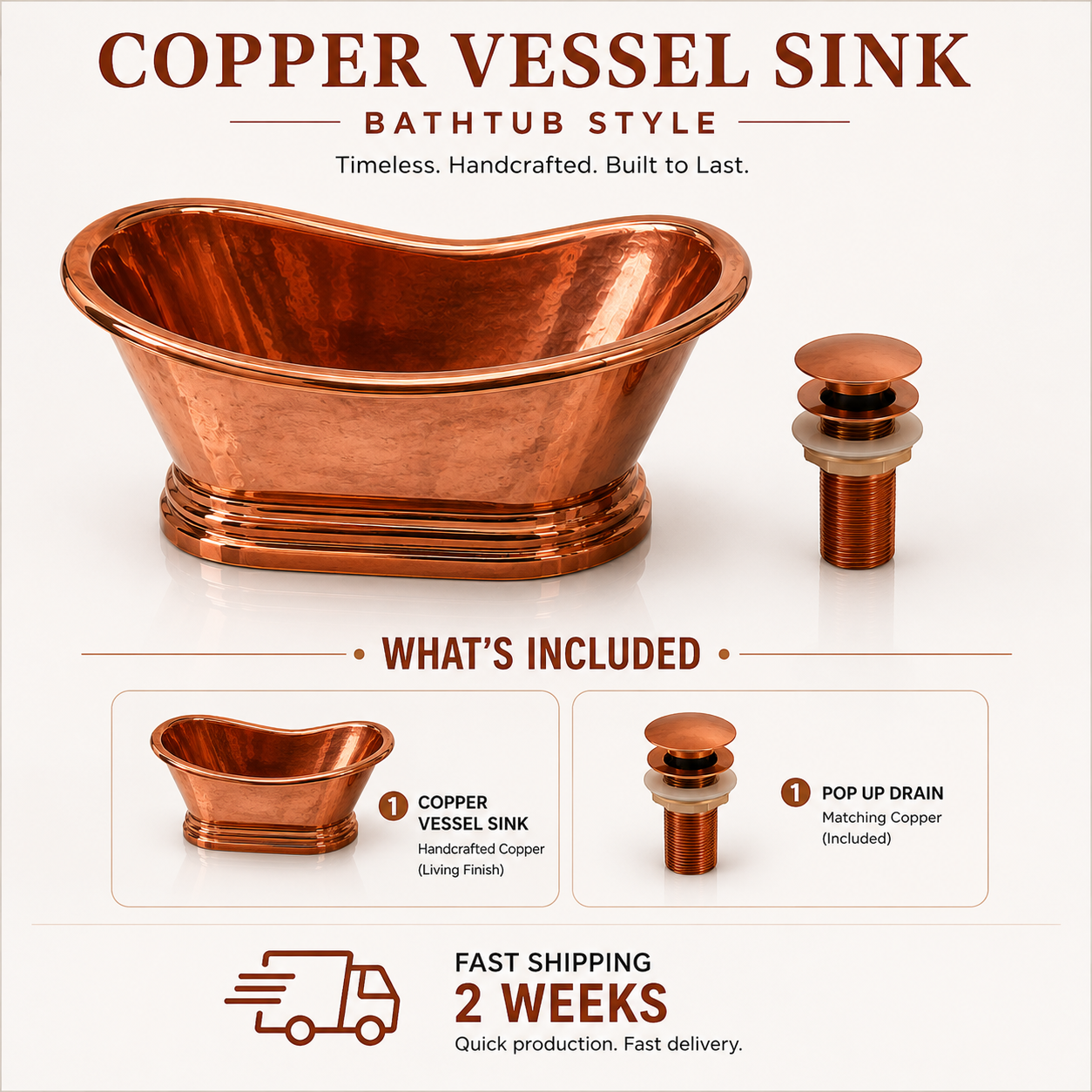 Copper Vessel Sink - Bathtub Style