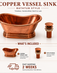 Copper Vessel Sink - Bathtub Style