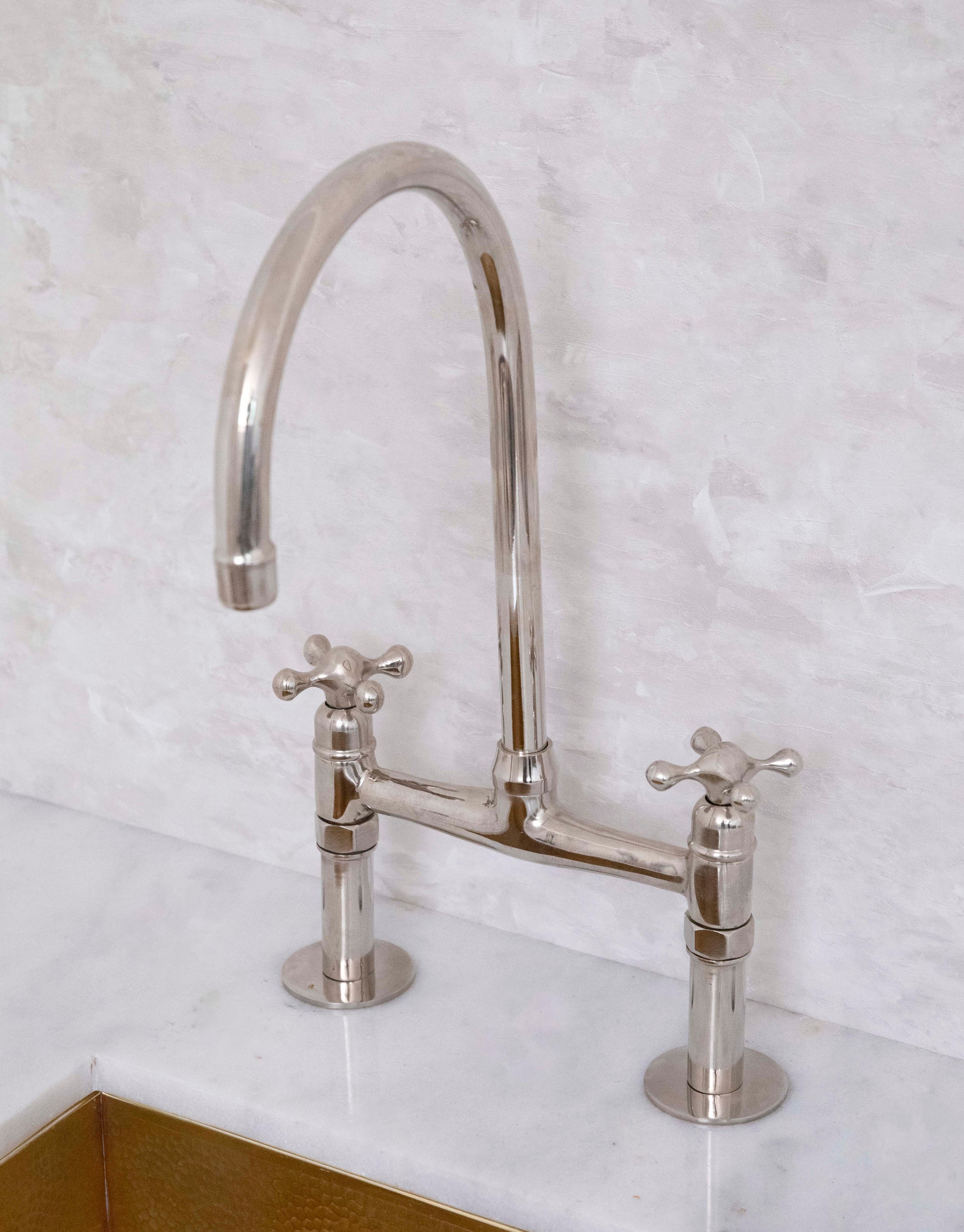 Nickel Kitchen Faucet | Brass Bridge Faucet | Brasslik