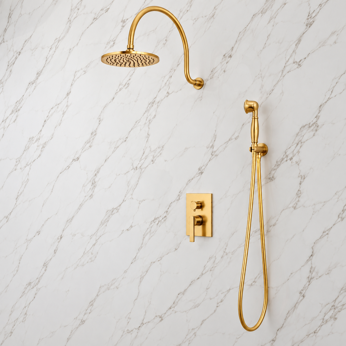 Camargo Unlacquered Brass Full Shower Set