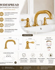 Brass Sink Faucet Widespread Bathroom Faucet Lever Handles Unlacquered Brass