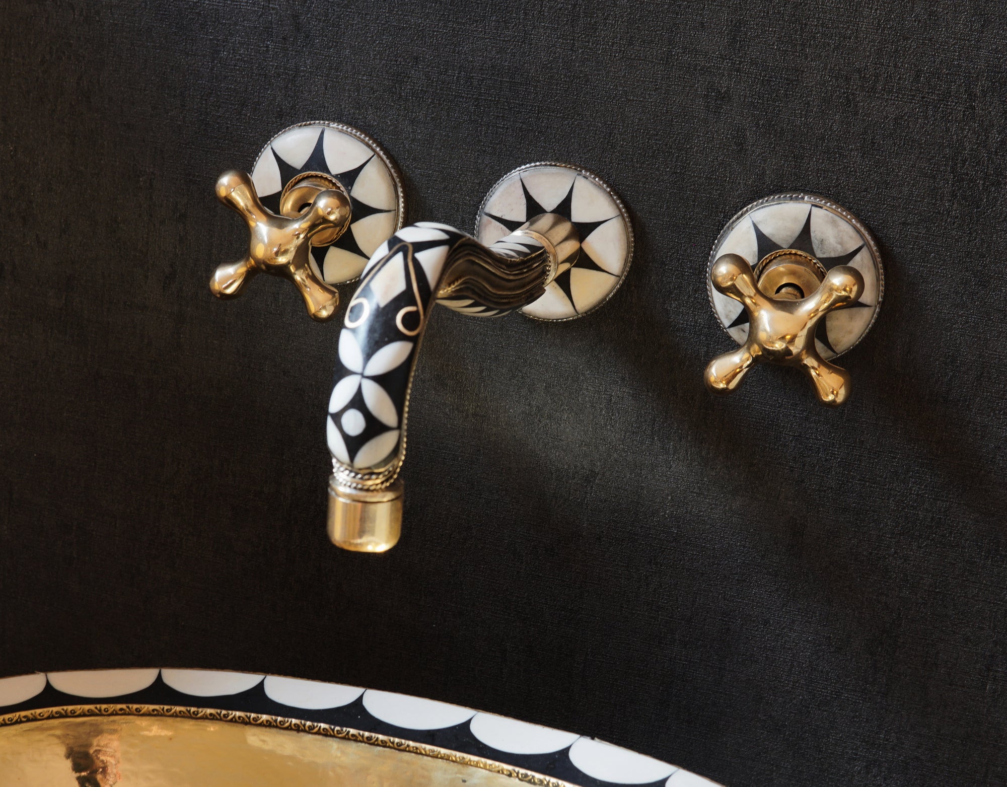 Handcrafted Wood and Brass Wall Mounted Faucet - Resin Faucet