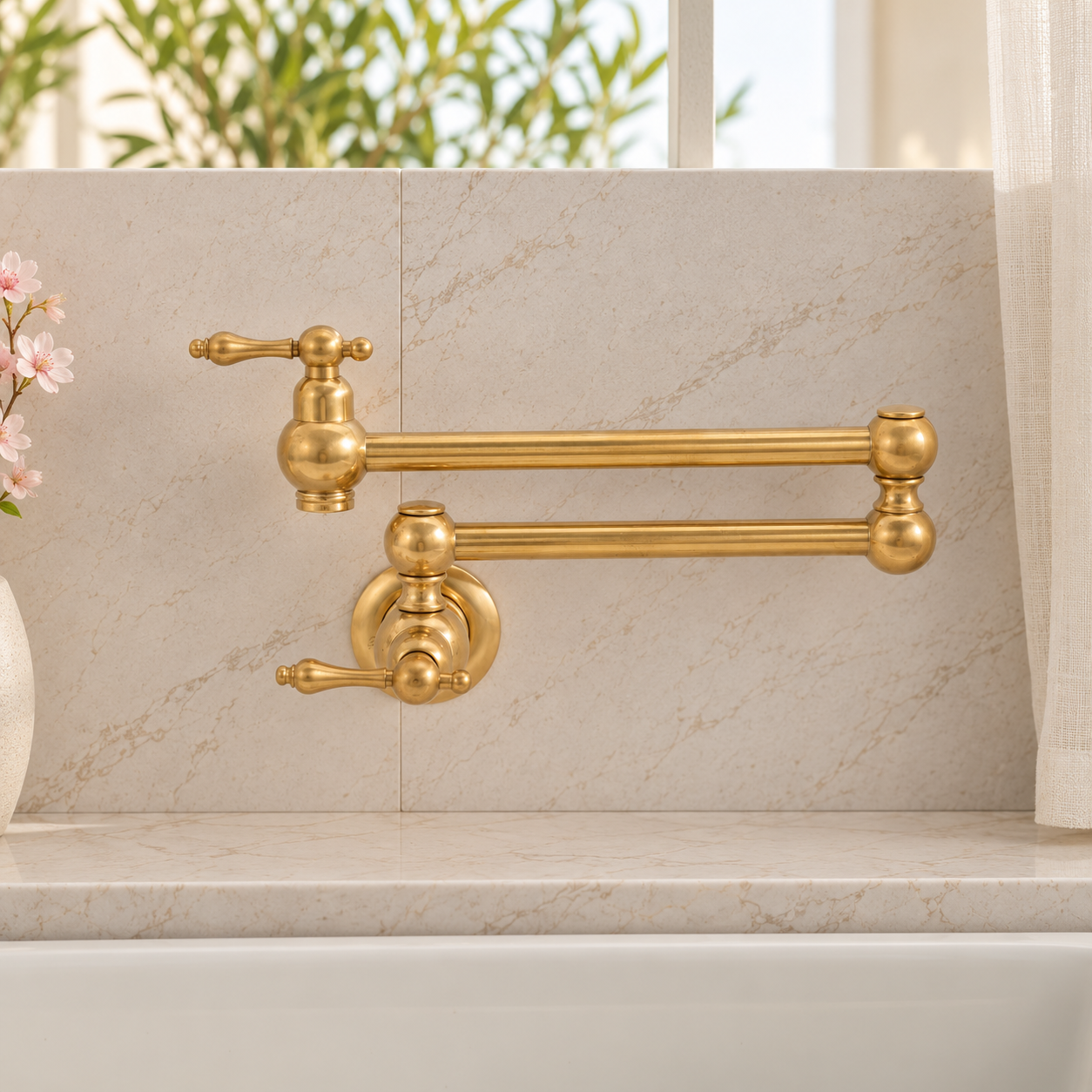Ralph Brass Wall Mount Pot Filler -Unlacquered Brass