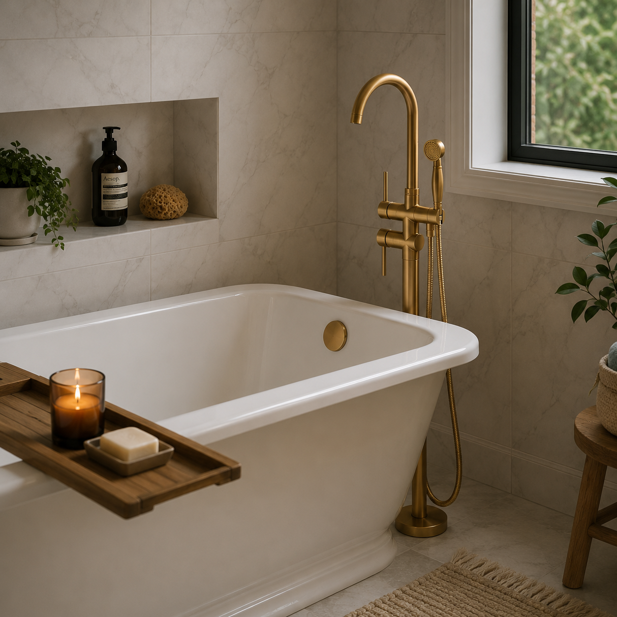 Sterling Freestanding Tub Filler With Hand Shower