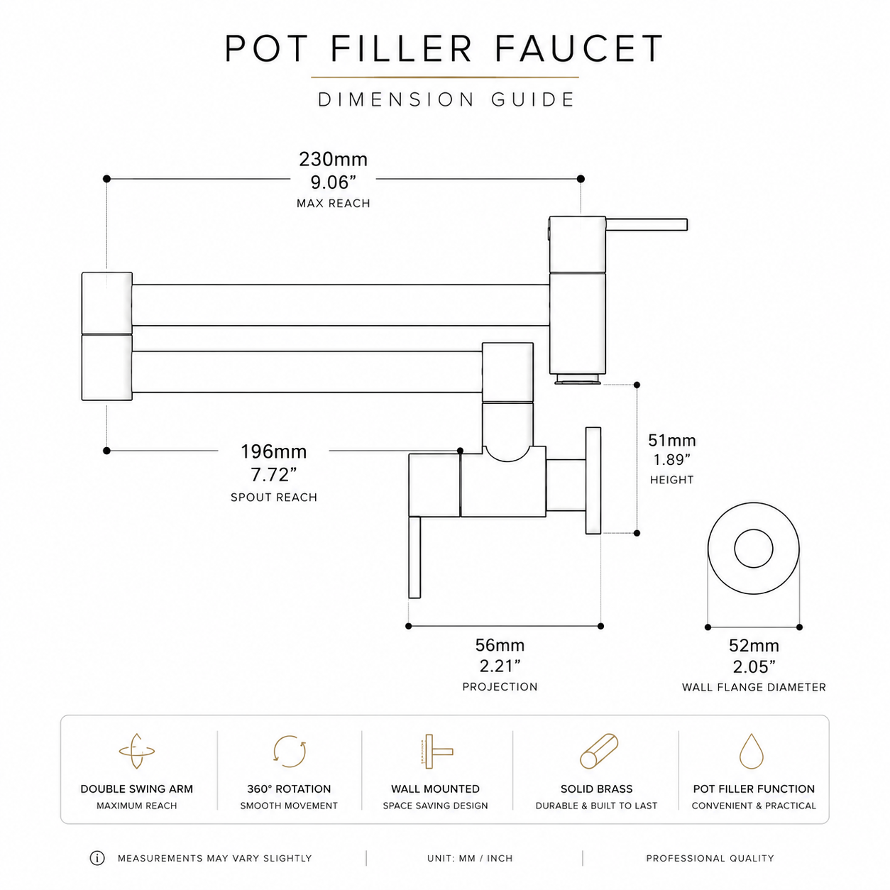Denver Brass Pot Filler - Unlacquered Brass