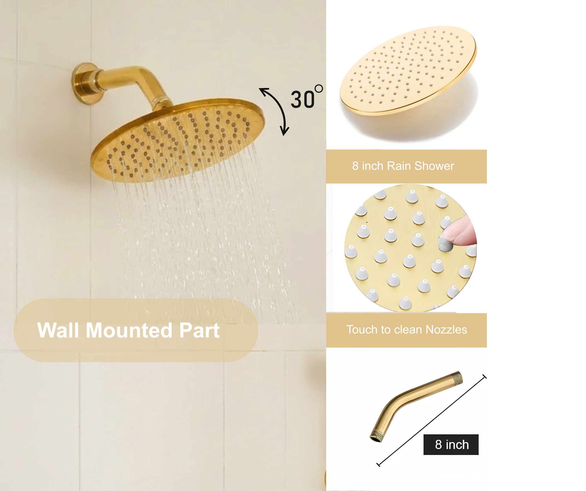 Unlacquered Brass Shower System – Dual Rain Shower with Ceiling Head &amp; Handheld Set