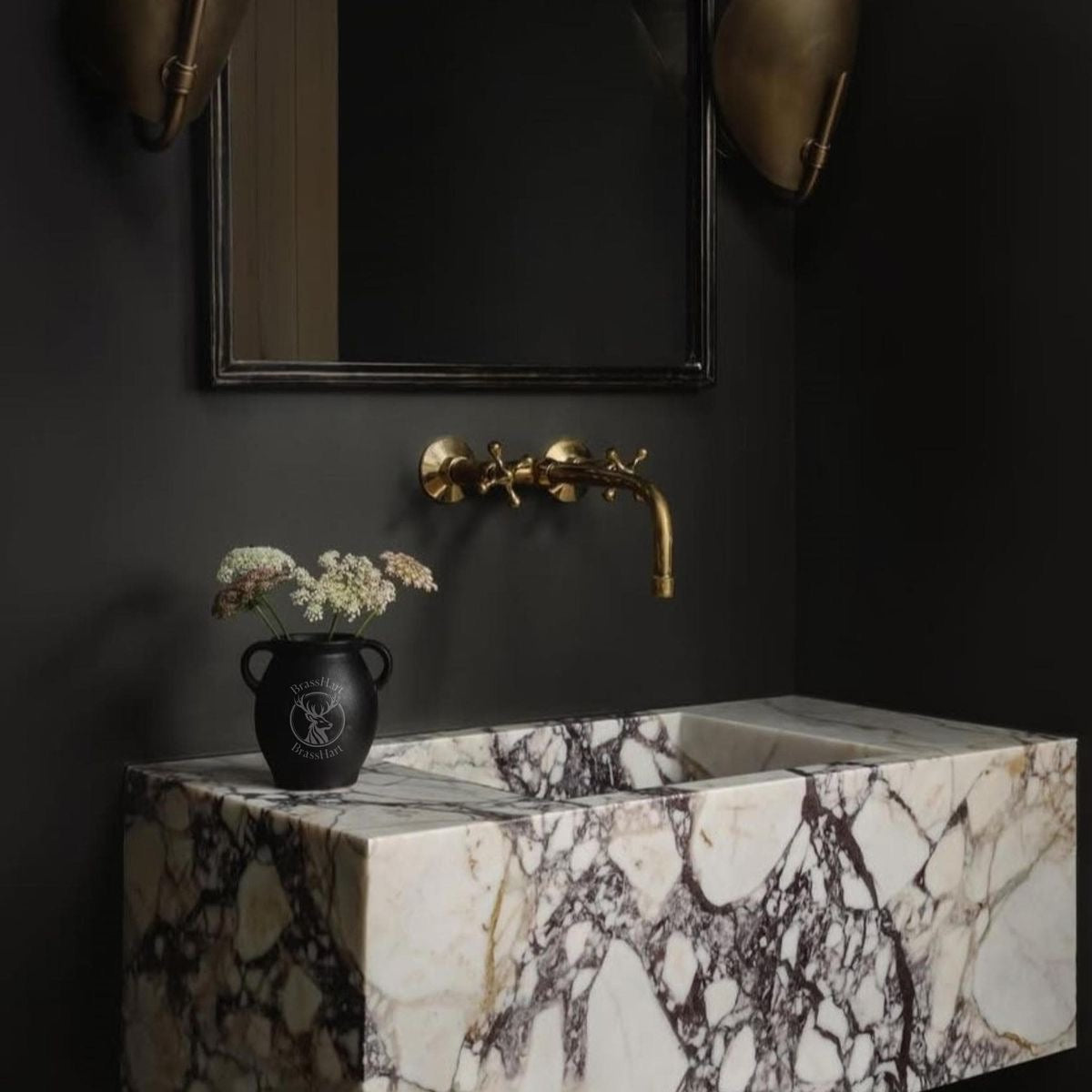 Unlacquered Brass Wall Mount Faucet With Cross Handles