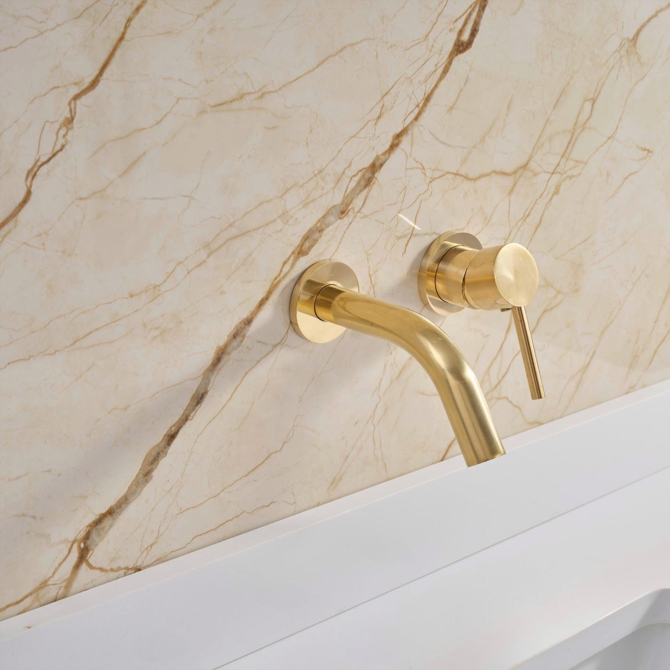 Unlacquered Brass Wall Mount Faucet, Single Handle Hot &amp; Cold Sink Tap