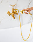 Bespoke Bathtub Wall Mount Filler with Handheld - Unlacquered Brass