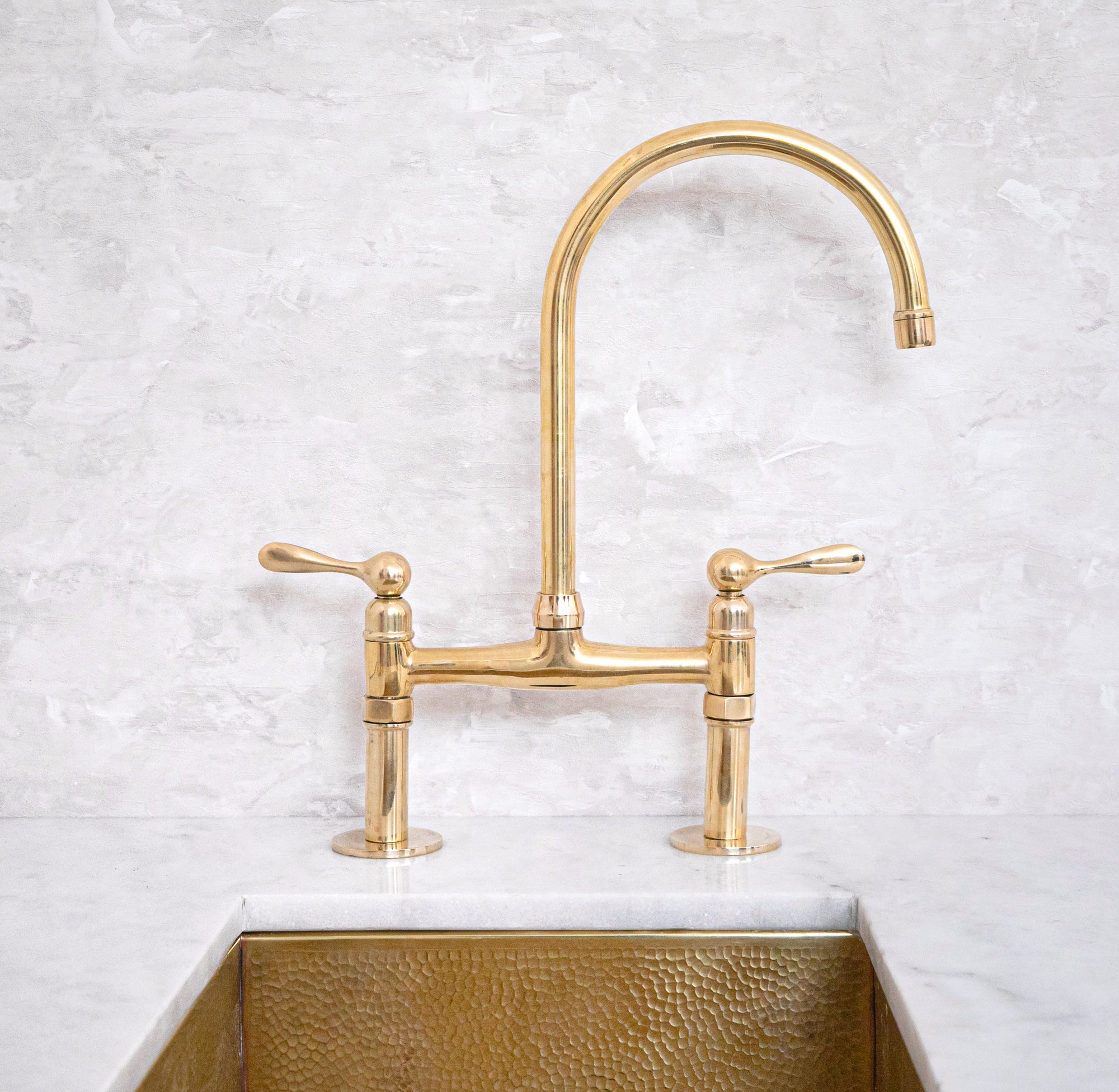 Unlacquered Brass Bridge Kitchen Faucet