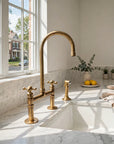 Unlacquered Brass Bridge Kitchen Faucet with Side Sprayer and Drinking Water Tap