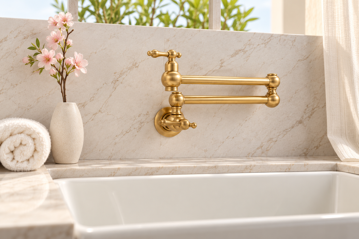 Ralph Brass Wall Mount Pot Filler -Unlacquered Brass