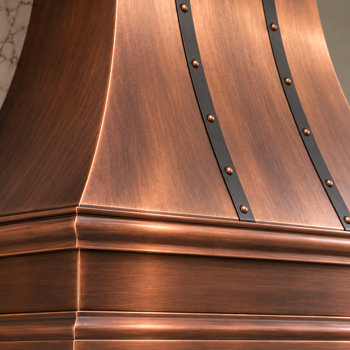 Bell-shaped solid copper kitchen hood cover
