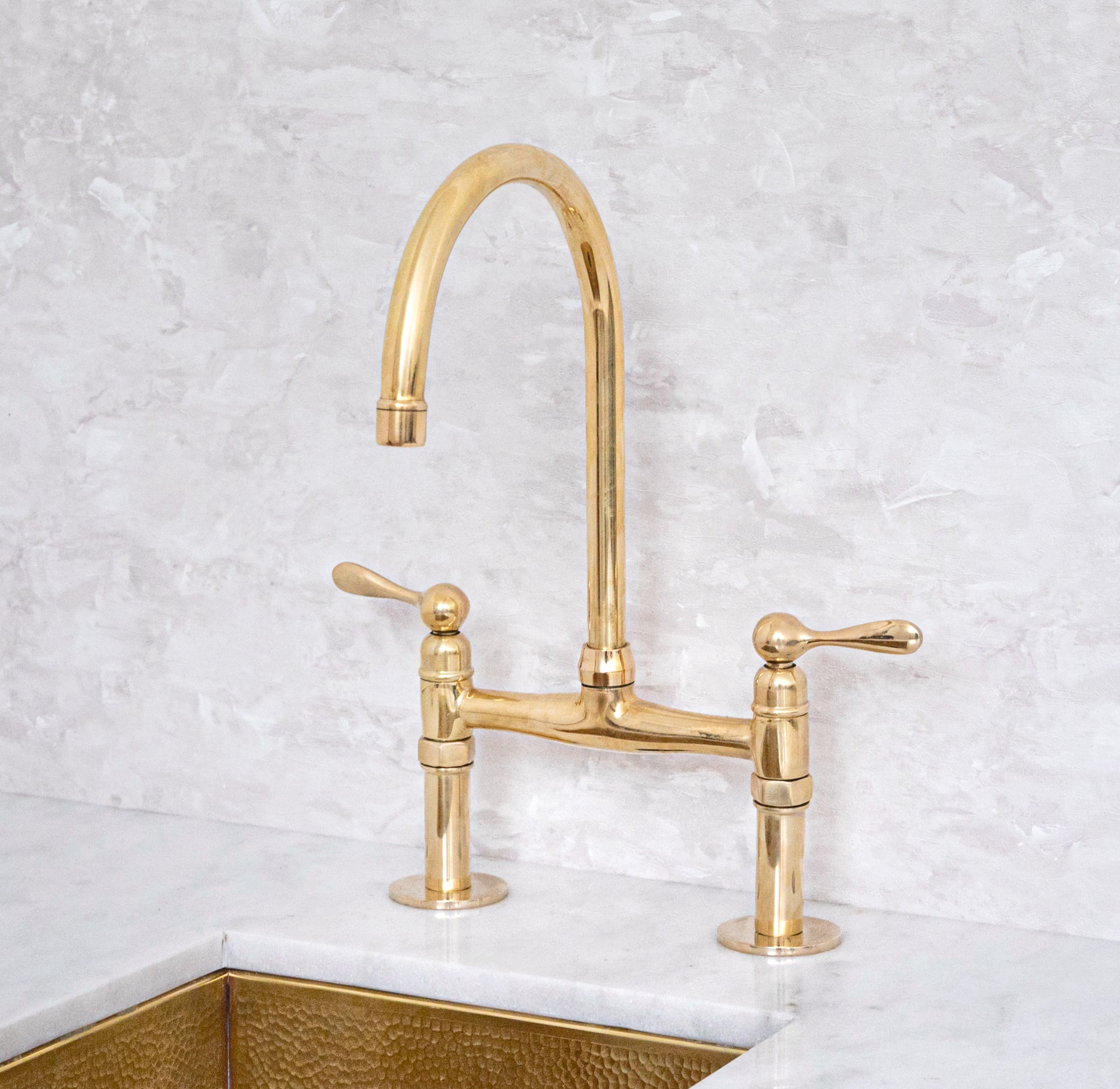 Unlacquered Brass Bridge Kitchen Faucet