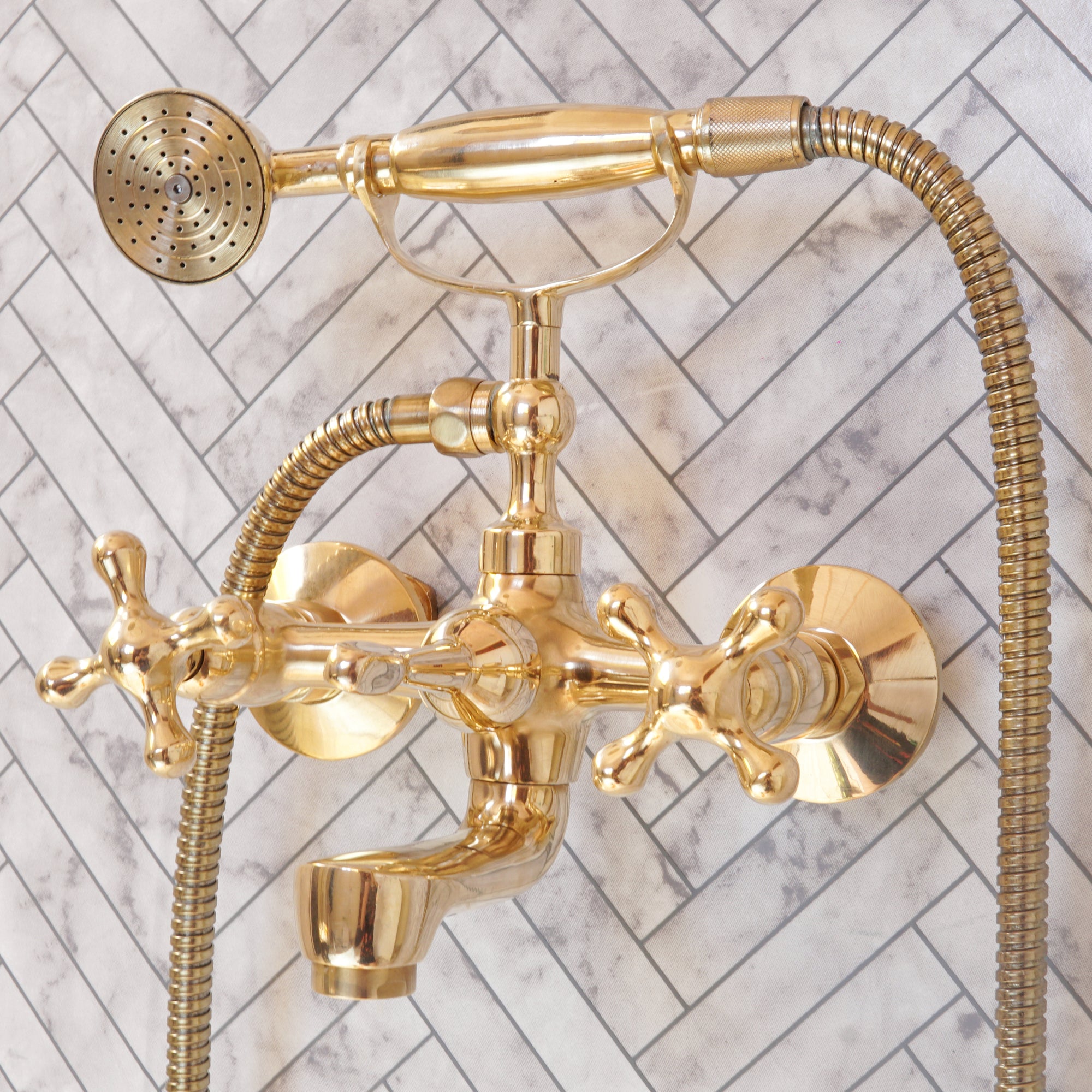 Handcrafted Unlacquered Brass Freestanding Bath Tub Filler