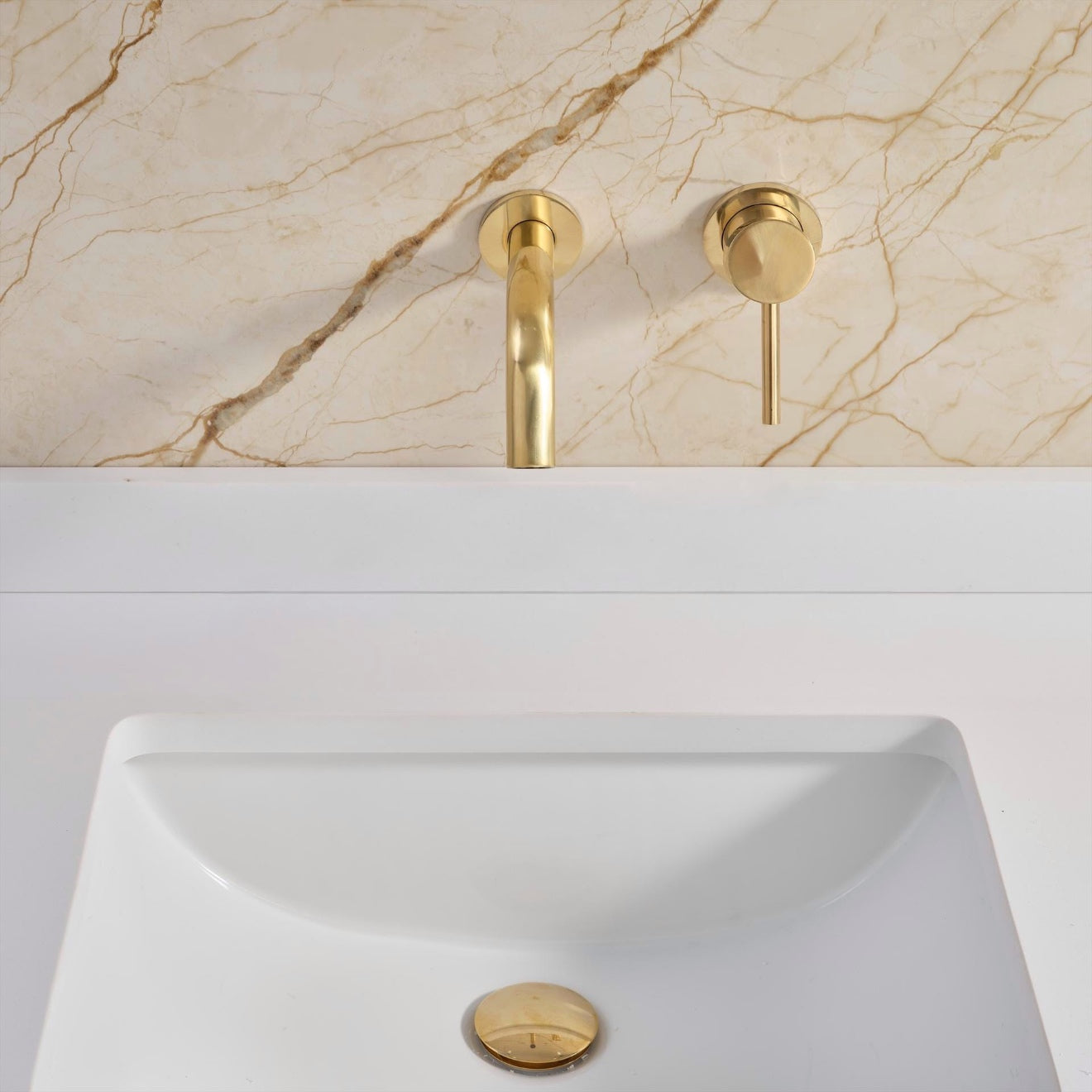Unlacquered Brass Wall Mount Faucet, Single Handle Hot &amp; Cold Sink Tap