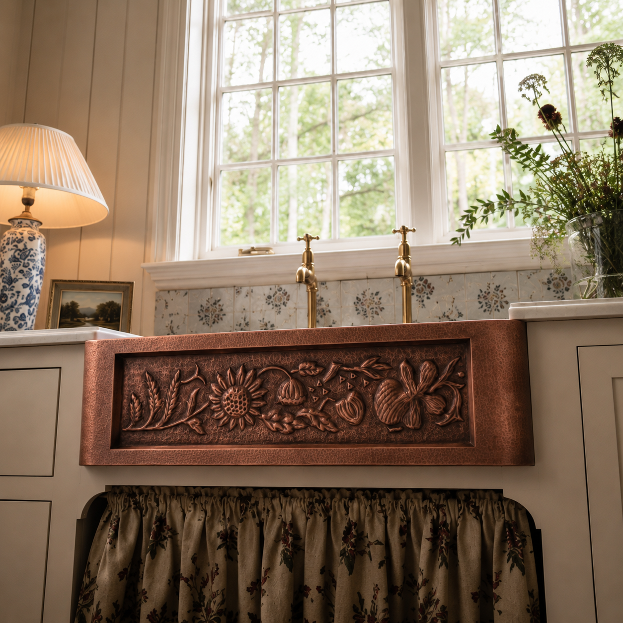 Antique Copper Farmhouse Kitchen Sink - Hammered