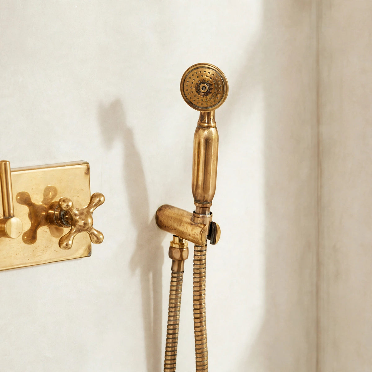Brasslik Oasis shower set in solid unlacquered brass